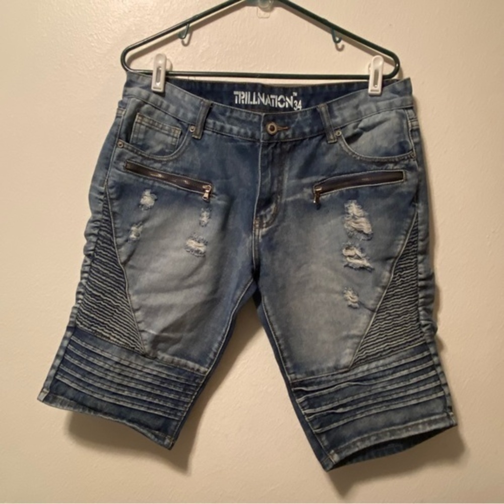 Trillnation Shorts ‎ Size 34 Blue Distressed Denim Ripped